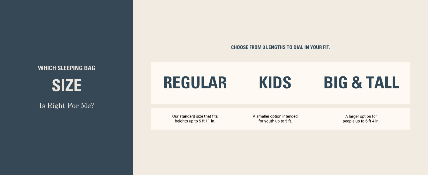 sleeping bag size options offering regular kids big tall length height adult large small tent camp