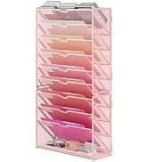Lavatino 10-Tier Hanging Wall File Folders Organizer - Pink Metal Mesh Paper Magazine Document Ma...