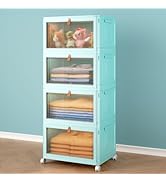 4 Tier Stackable Plastic Storage Bins with Lid and Wheels - 23 QT Closet Organizers and Storage, ...