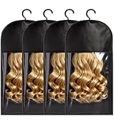 obeoby Wig Storage Bags with Hanger, 4Pcs Hair Extension Holder for Multiple Cosplay Wigs Home Tr...