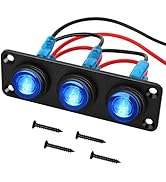 Nilight 3 Gang Rocker Switch Panel 12V Waterproof On-Off Toggle Switches with Blue LED Light 3 Pi...