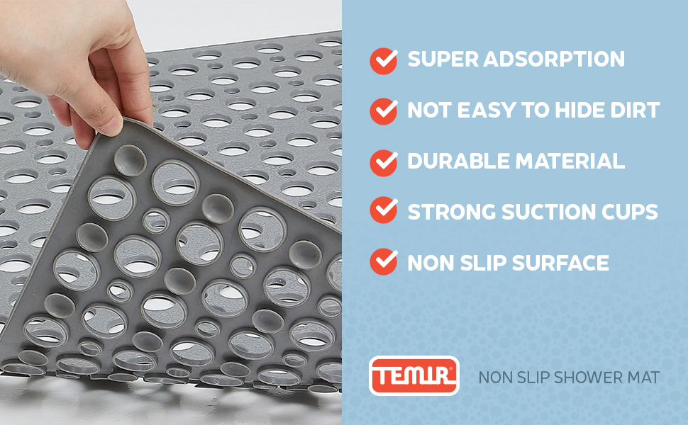 igh-traction anti-skid backing for wet surfaces to ensure stable standing while washing.
