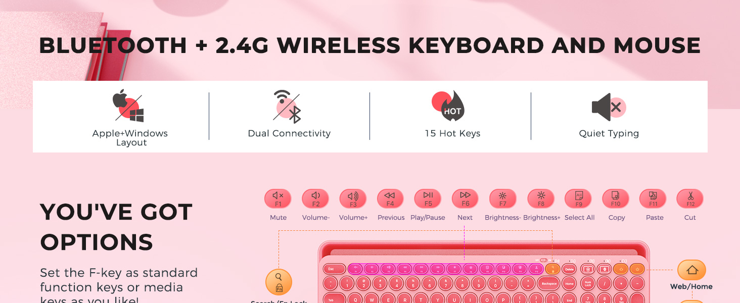 Bluetooth keyboard and mouse combo for ipad iphone tablet cute keyboard multi device keyboard