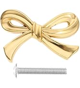 Housoutil Gold Bow Cabinet Knob, Bow Brass Drawer Knobs, Decorative Cupboard Pull Handles for Cup...
