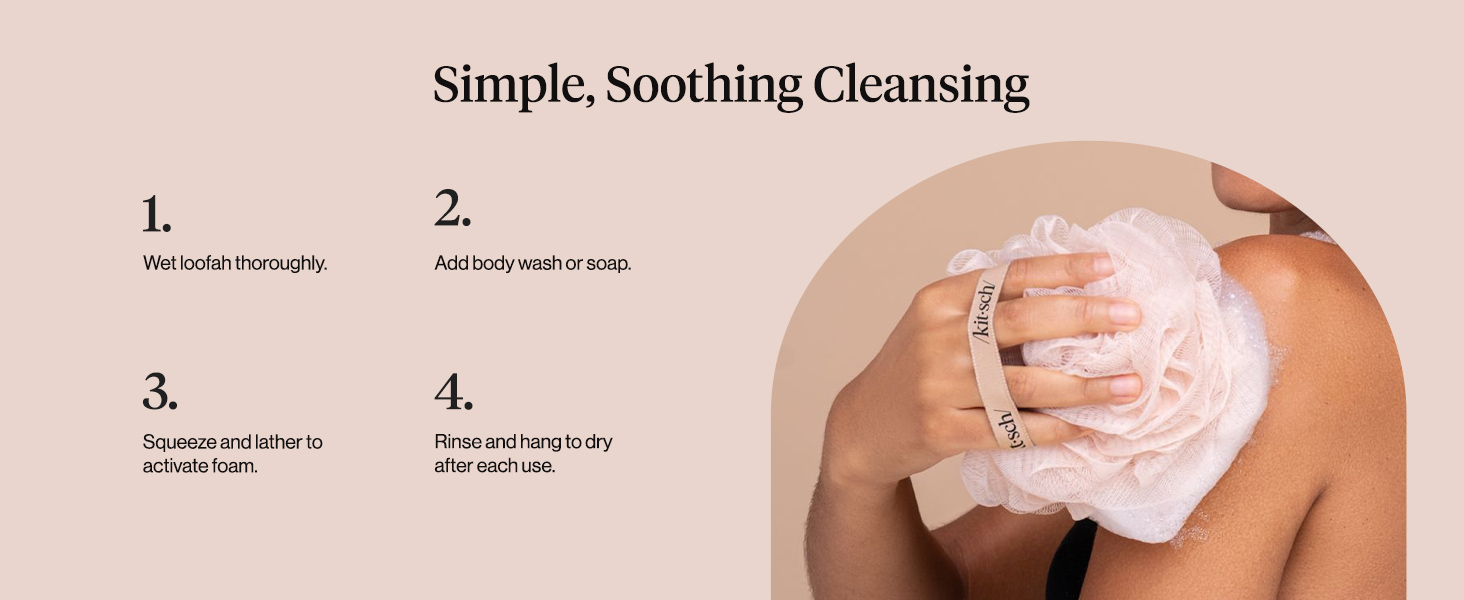 Kitsch Shower Loofah – Soft Mesh Body Scrubber &amp;amp; Bath Sponge for Daily Gentle Cleansing