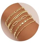 Gokeey Gold Bracelets for Women Trendy,14K Real Gold Plated Dainty Stackable Paperclip Cuban Link...