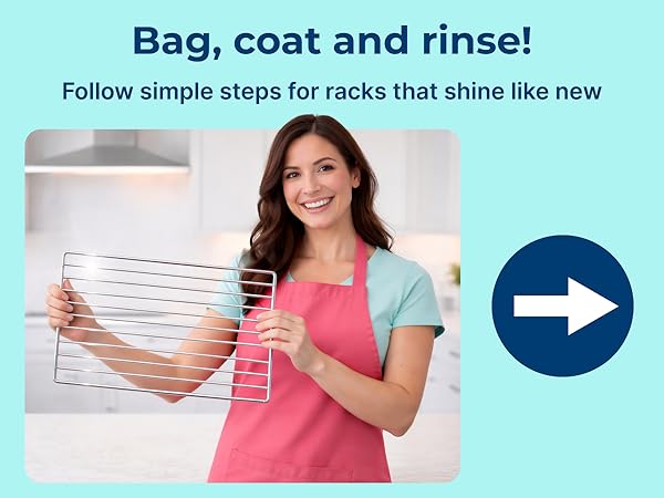 Carbona oven rack cleaning system with bag soak method for easy, no-scrub cleaning