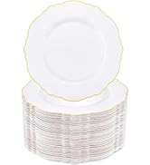 WDF 60pcs Gold Plastic Dinner Plates -10.25inch Baroque White and Gold Plates Fancy Plastic Plate...