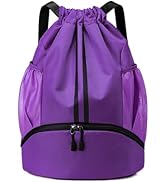 JELUTAR Drawstring Backpack Gym Bag with Shoes Compartment for Soccer, Basketball, Swim, Water-Re...