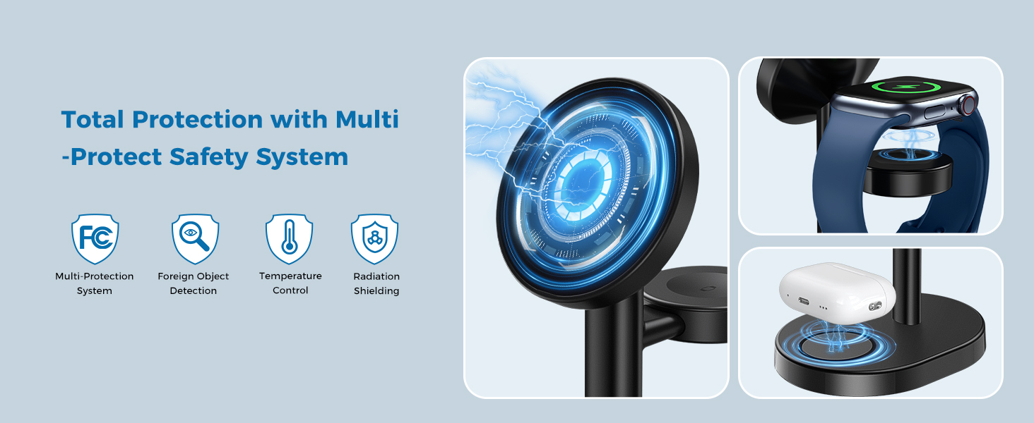 magsafe charger stand 3 in 1 magnetic wireless charging station apple watch iphone 17 16 15 airpods