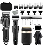 KEMEI Professional Hair Clippers for Men, Cordless Barber Clipper T-Blade Beard Trimmer Foil Shav...