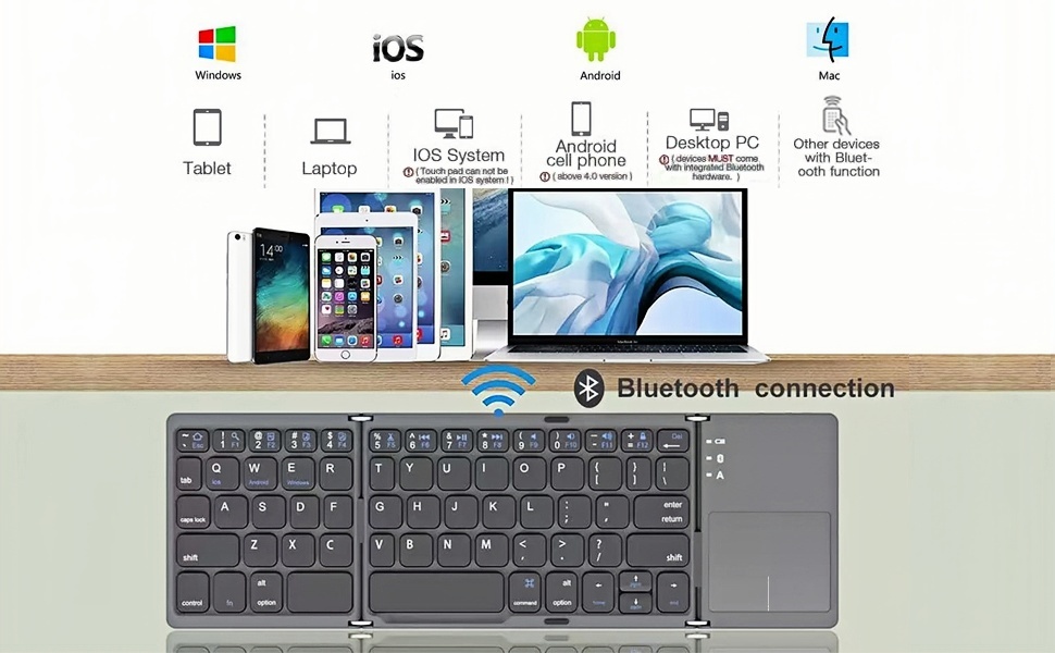 Foldable Bluetooth Keyboard with Touchpad,