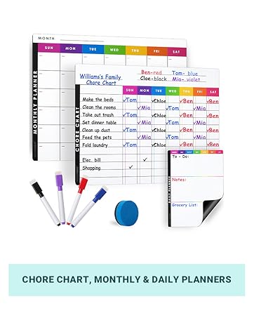 MONTHLY CALENDAR, CHORE CHART AND DAILY PLANNER SET FOR KIDS AND ADULTS