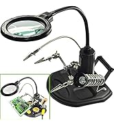 LED Light Helping Hands Magnifier Station - FEITA 2.5X/4X Lighted Heavy Base Magnifying Glass Sta...