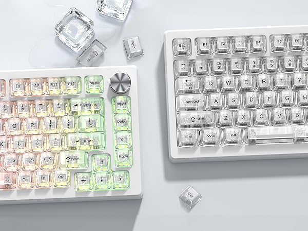 White Clear Keyboard keycaps,Transparent Key caps,Crystal Jelly Keycap Set,Shine Through Key caps