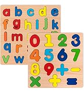 Wooden Puzzles for Toddlers, 2 Pack Alphabet Shape Wooden Puzzles for Kids Montessori Toddler Alp...