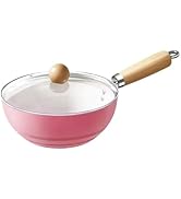 JUSTUP Ceramic Nonstick Frying Pan with Lid,Refined Iron Sauce Pan with Double Guide Ports and Wo...