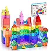 PicassoTiles 60 Piece Set 60pcs Magnet Building Tiles Clear Magnetic 3D Blocks Construction Playb...