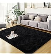 qulint 3x5 Rug for Bedroom, Fluffy Soft Black Rug for Living Room, Fuzzy Plush Small Carpet Shagg...