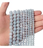 45pcs 8mm Aquamarine Loose Beads for Jewelry Making, Natural Semi Precious Beads Round Smooth Gem...