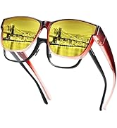 URUMQI Night Vision Driving Glasses Fit Over Eyeglasses for Men Women, Anti Glare Polarized Night...