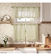 jinchan Sage Green Linen Kitchen Curtains and Valance Set Rod Pocket | Textured linen look filter...