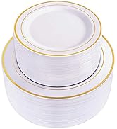 WDF 120 pieces Gold Disposable Plastic Plates - White and Gold Plates Include 10.25" Dinner Plate...