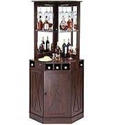 VEVOR Corner Industrial Bar Cabinet, Wine Table for Liquor &amp; Glasses, Sideboard Buffet Cabinet wi...