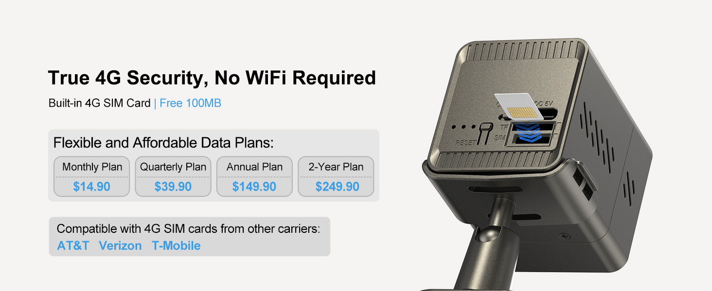 Built-in 4G SIM card with flexible data plans