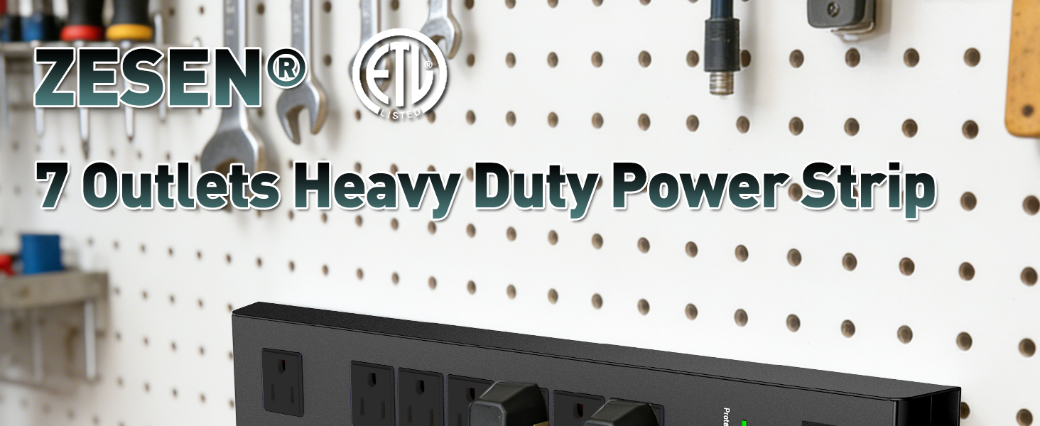 7 Outlet Metal Long Power Strip with Overload Protection