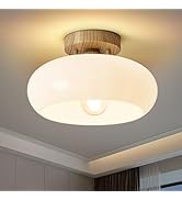 WOKNOS Mid-Century Modern Semi Flush Mount Ceiling Light, Faux Wood Kitchen Ceiling Light Fixture...