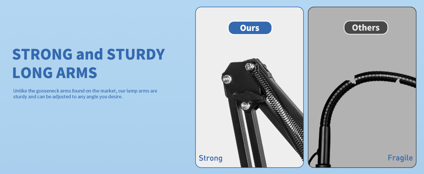 STRONG and STURDY LONG ARMS 10x long magnifying glass with light and stand