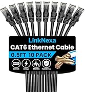 LinkNexa Cat 6 Ethernet Cable 0.5ft(10 Pack), High Speed 10Gbps Network Cable, UTP 24AWG Flexible...