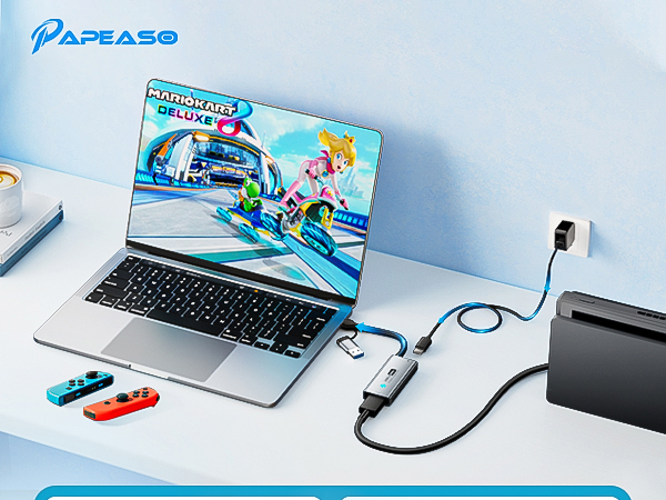 Text reads 'Parassi'. Product demonstration showing laptop or device connectivity with blue branding elements.