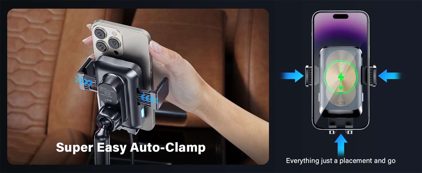 wireless car charger cup holder phone mount