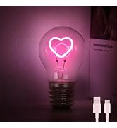 Fieldspark Heart Shaped E40 Rechargeable Light Bulbs, LED Neon Table Cordless Light, Edison Art B...