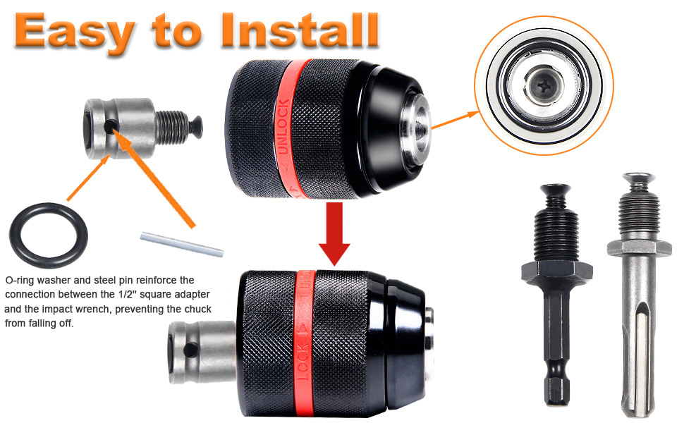 power drill chucks,1/2 drill chuck,1/2 drill chuck adapter,1/2” chuck to 1/4” hex adapter
