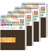 WINNER 9" x 12" Sketch Book 4 Pack, 400 Sheets Spiral Bound Art Sketchbook, 68lb/100gsm White Aci...