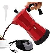 Vaolvpant Electric Aluminum Moka Pot 6 Cup 300ml Espresso Maker with Detachable Base Ideal Coffee...