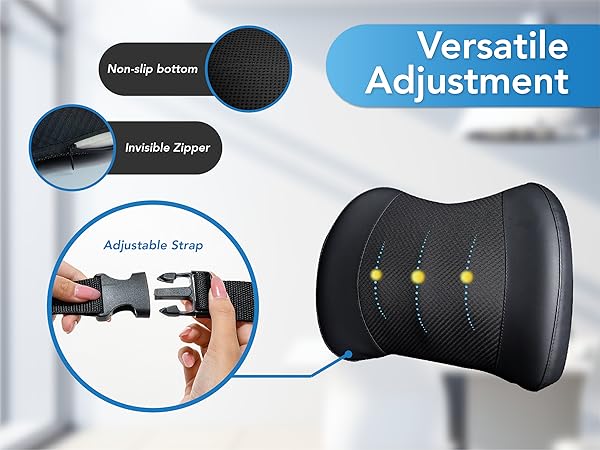 Adjustable back pillow for office chair, whether in a car, truck, office, wheelchair, home