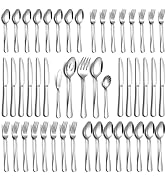 PHILIPALA 45 Piece Silverware Set with Serving Utensils, Stainless Steel Flatware Set for 8 Food ...