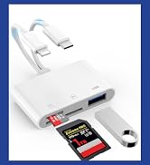 Denlane SD Card Reader for iPhone iPad Mac, Digital Camera Adapter to iPhone Lightning &amp; USB C Du...