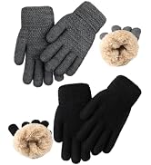 Glooarm 2 Pairs Kids Gloves Winter Thermal Wool Fleece Lined Gloves Thick Knit Gloves for Cold We...