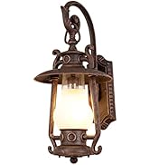 GZBtech Large Rustic Lantern Wall Sconce Outdoor, Vintage Rust Color Exterior Sconce Light, 110V ...