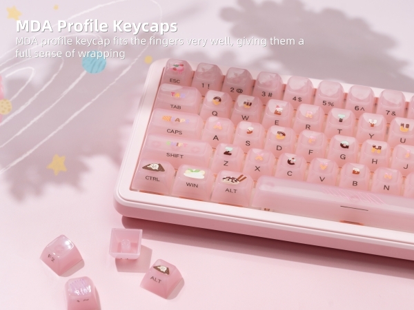 Womier Keyboard Keycaps Jelly - Ceramic Keycaps Style, Clear Ice-Cream Pink Cute Key cap
