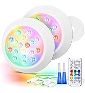 LyLmLe Rechargeable LED Pool Lights, 5.9" RGBW Submersible Led Lights with Remote, Run up to 40 H...