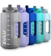ZULU Goals Large Water Bottle Jug with Time Marker &amp; Handle for All Day Hydration | Silicone Soft...