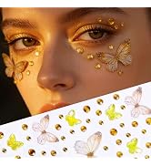 Yellow Butterfly Face Gems Stickers - Self-Adhesive Rhinestone Face Jewels with Butterfly Decals ...