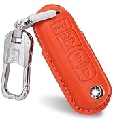PIFOOG Key Fob Cover for Mazda Leather 4 Buttons Car Keys Case Shell Protector with Metal Keychai...