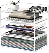 POCFOINY 5 Tier Paper Organizer for Desk, Acrylic Desk Organizer, Stackable Paper Tray Letter Tra...